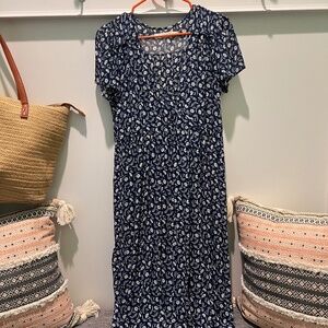 The Simple Dawn Dress - Navy Floral PXS + Tote